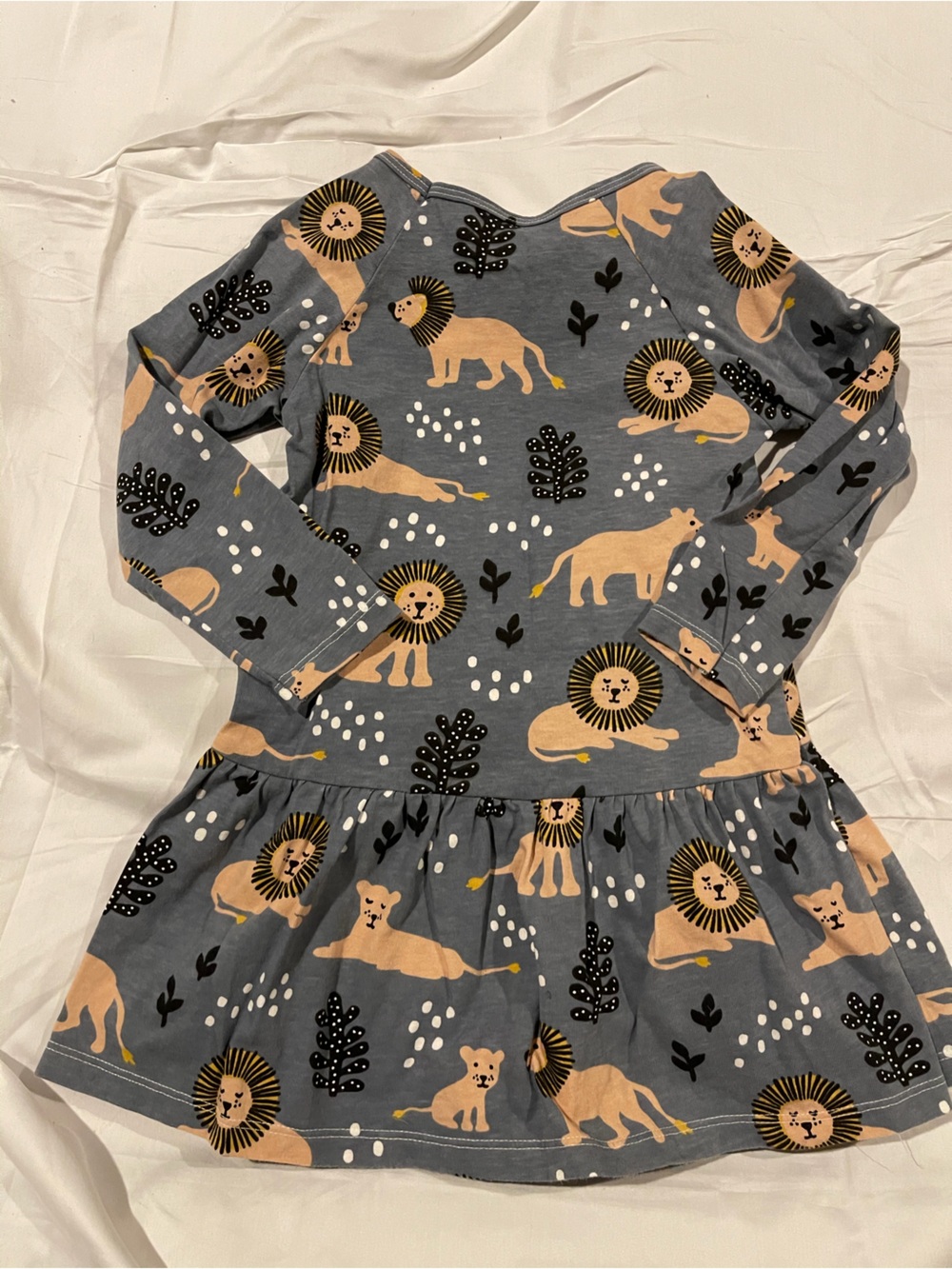 Girls' Grey Lion Print Raincoat Dress - Cute Hooded Style